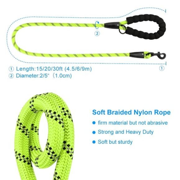 Pet Long Rope Dog Leash, Heavy Duty, Reflective, With Comfortable Padded - Picture 4 of 5